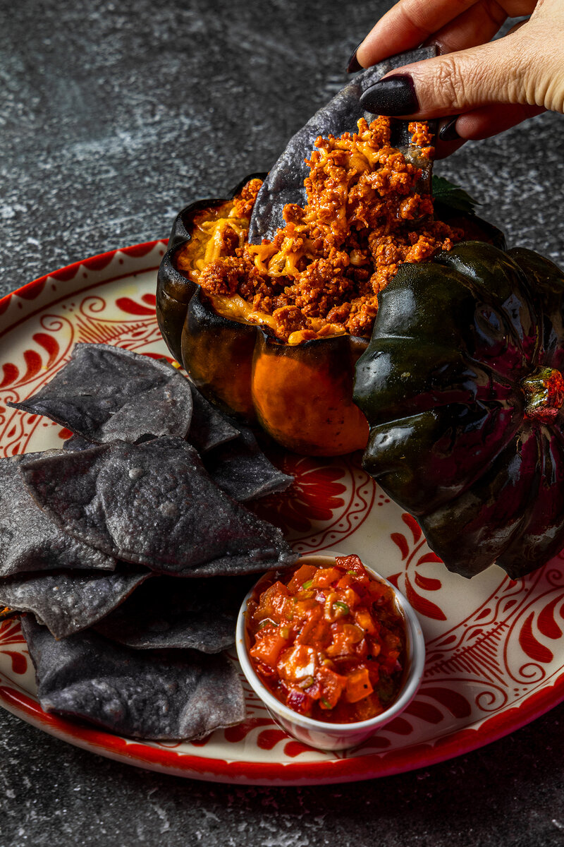 Roasted squash and vegan chorizo appetizer